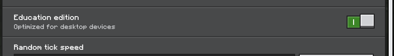 New Edit World Screen Cheats Tab Education Edition Toggle Enabled