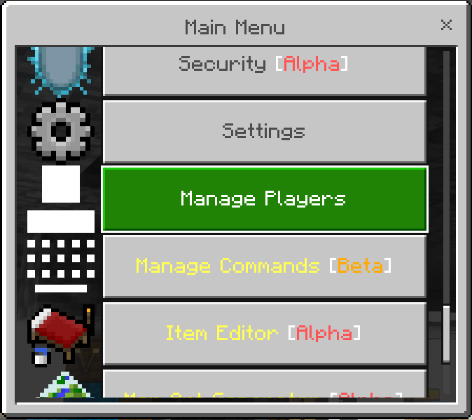 Main Menu - Hovering Over Manage Players Button