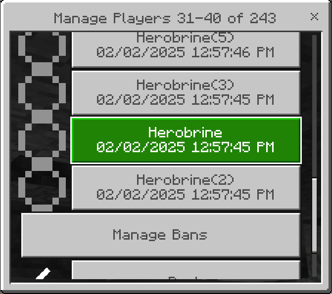 Manage Players Menu - Hovering Over The Button For a Player