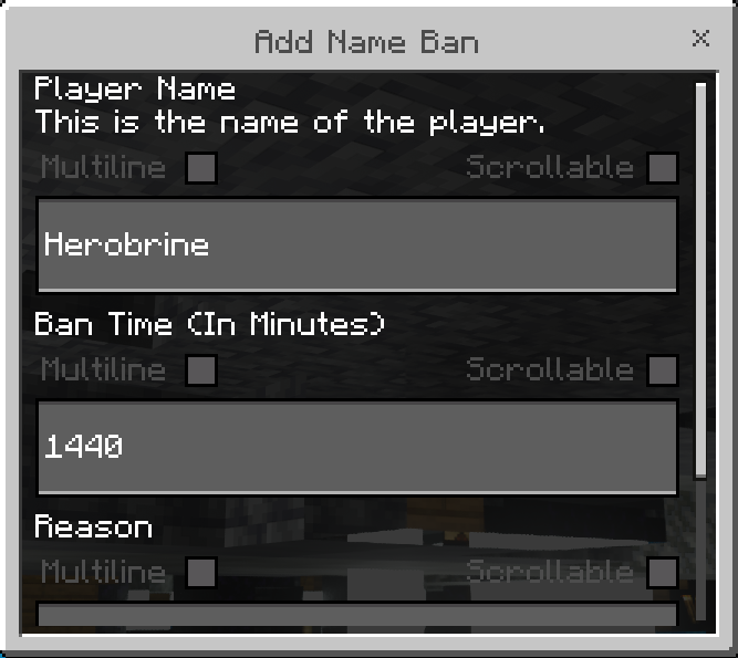 Moderation - Manage Bans - Add Name Ban - Details 1