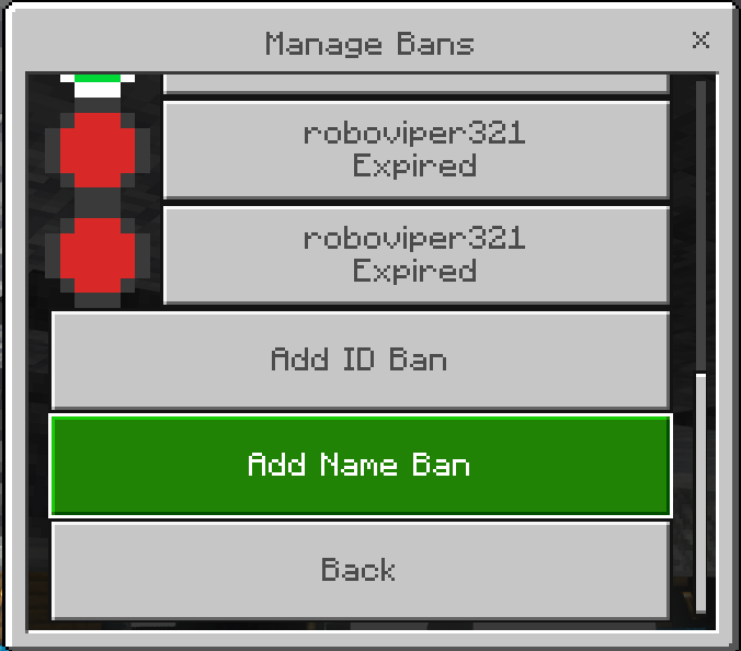 Moderation - Manage Bans - Add Name Ban Button