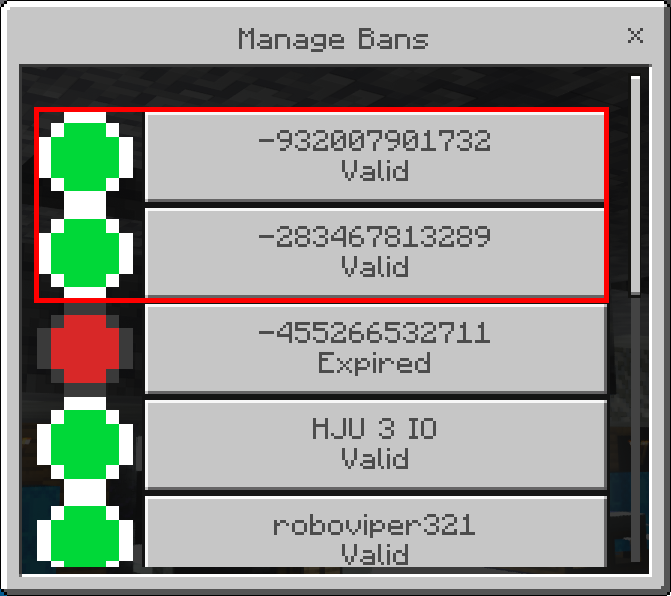 Moderation - Manage Bans - Valid Id Bans