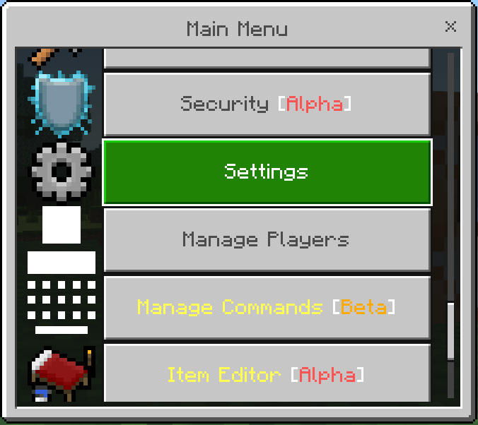 Main Menu - Hovering Over Settings Button