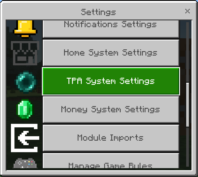 Settings - Hovering Over TPA System Settings Button