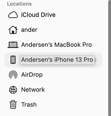 iPhone in the Locations section of the sidebar